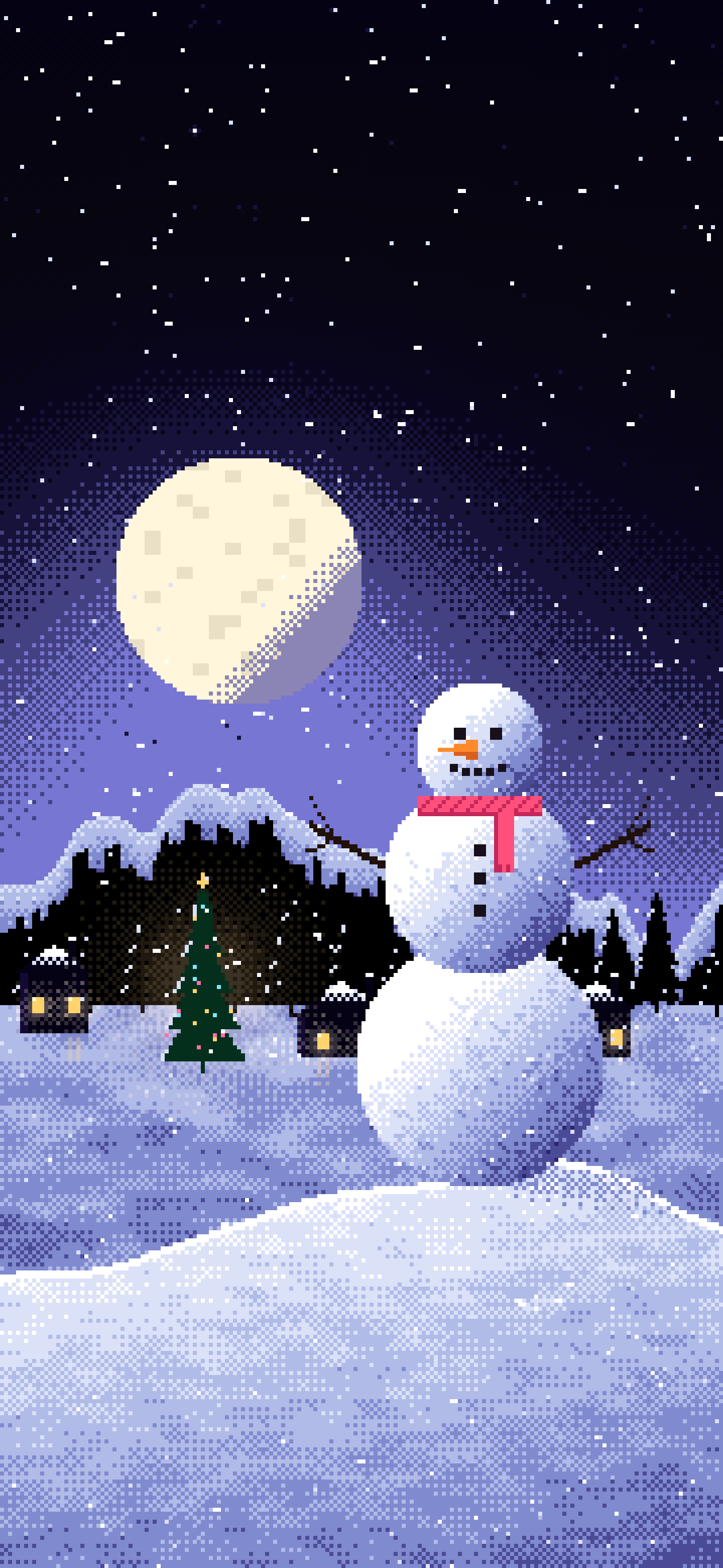 Black Pixel Art Snowman wallpaper for iPhone and Android