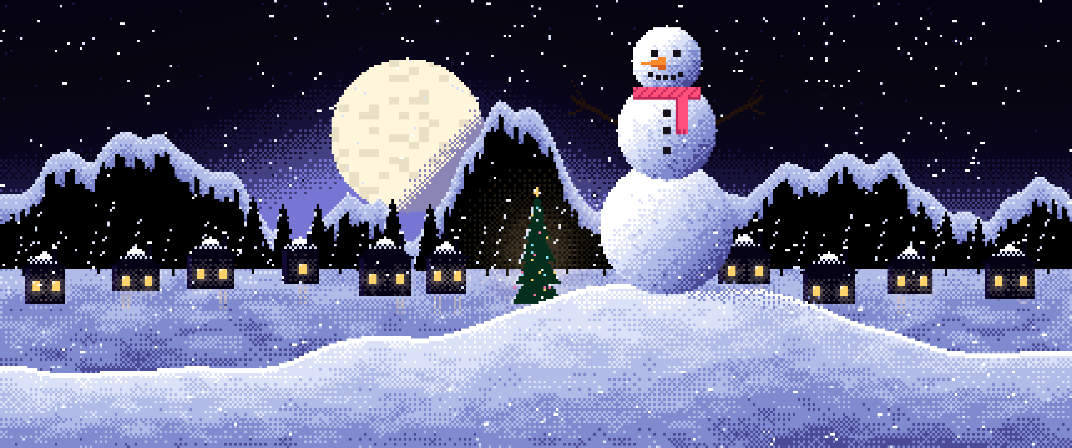 Black Pixel Art Snowman ultrawide wallpaper, 3440 × 1440