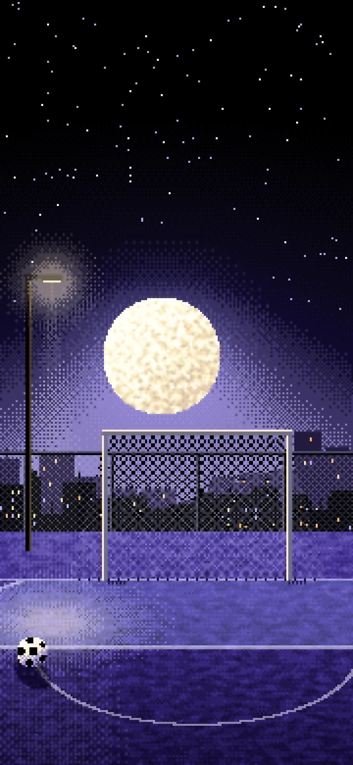 Black Pixel Art Soccer Pitch Under the Moon wallpaper for iPhone and Android
