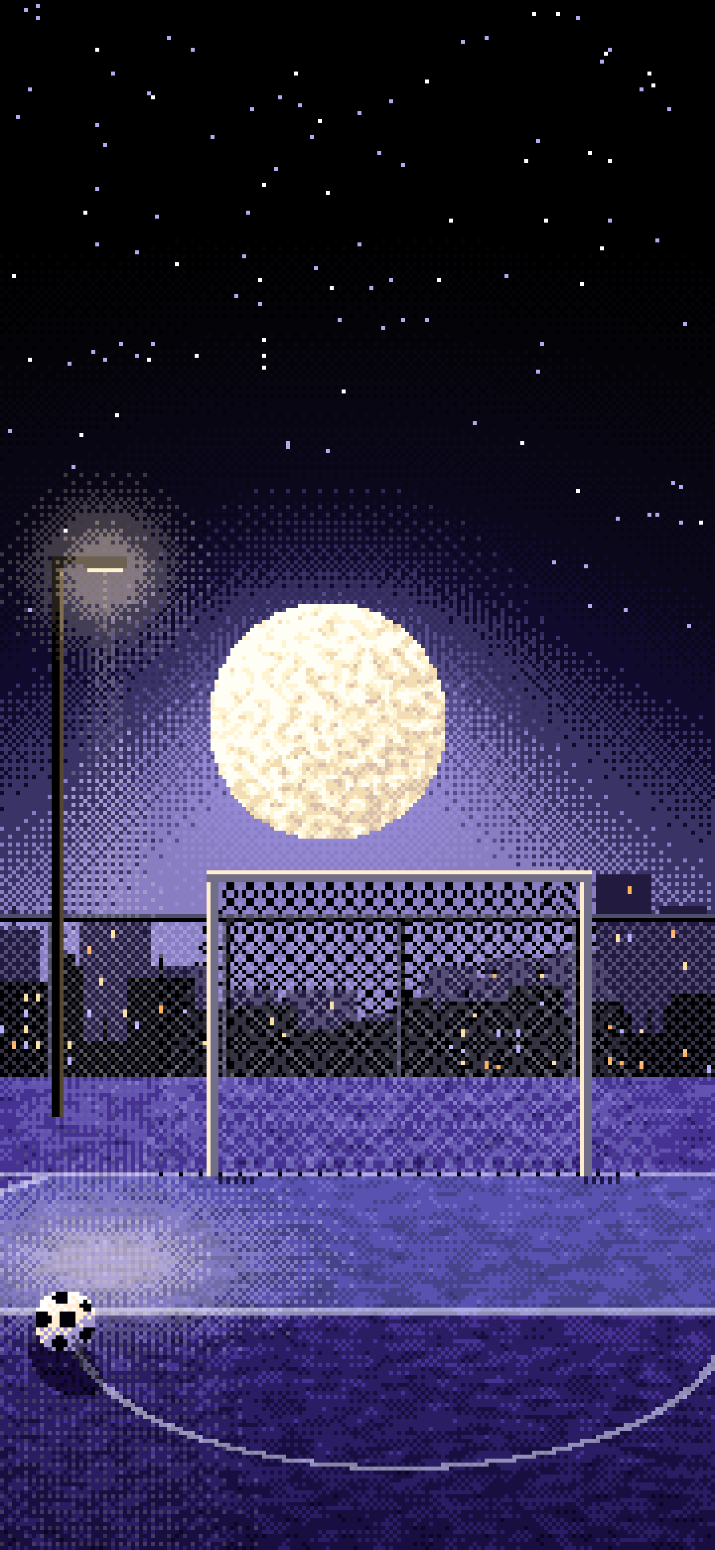 Black Pixel Art Soccer Pitch Under the Moon wallpaper for iPhone and Android