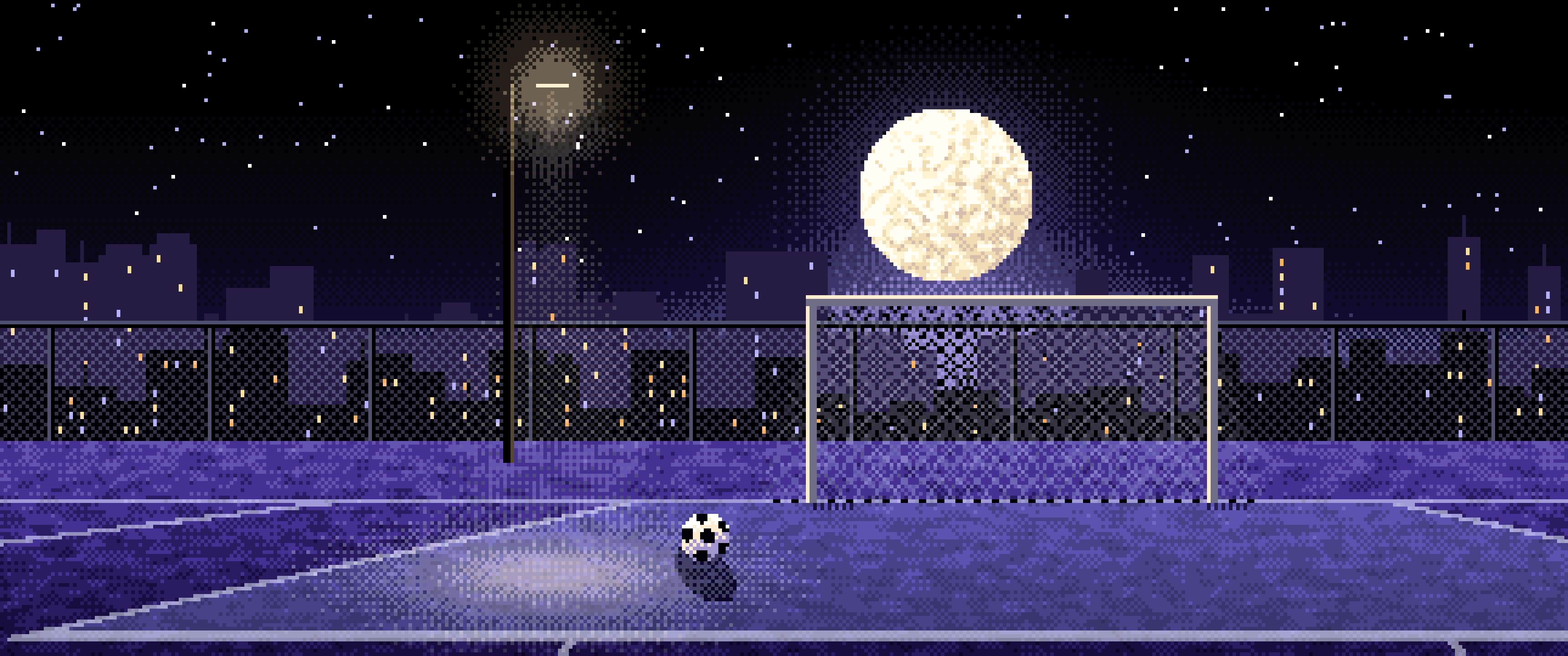 Black Pixel Art Soccer Pitch Under the Moon ultrawide wallpaper, 3440 × 1440