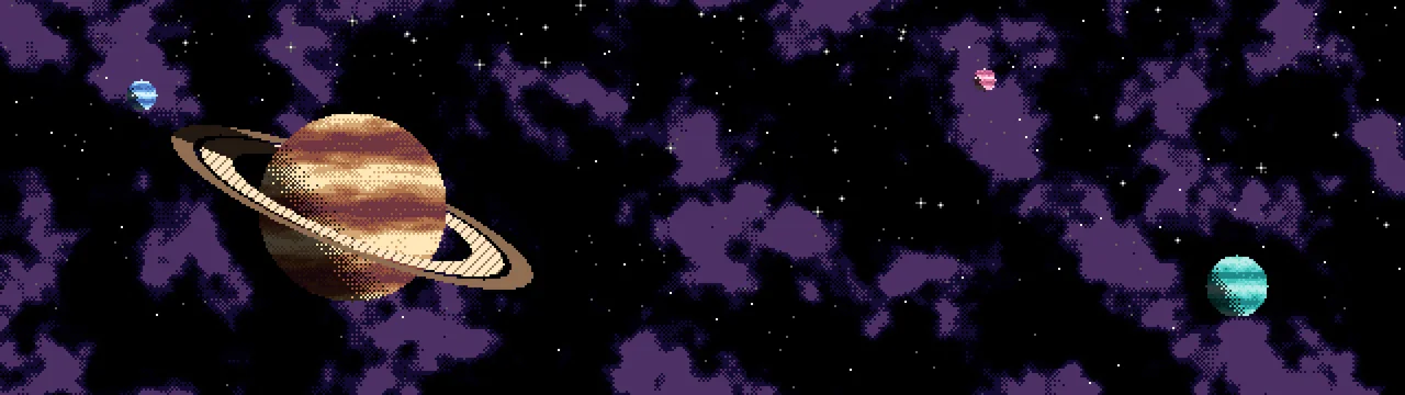 Black Pixel Art Space dual monitor wallpaper, 7680 × 2160