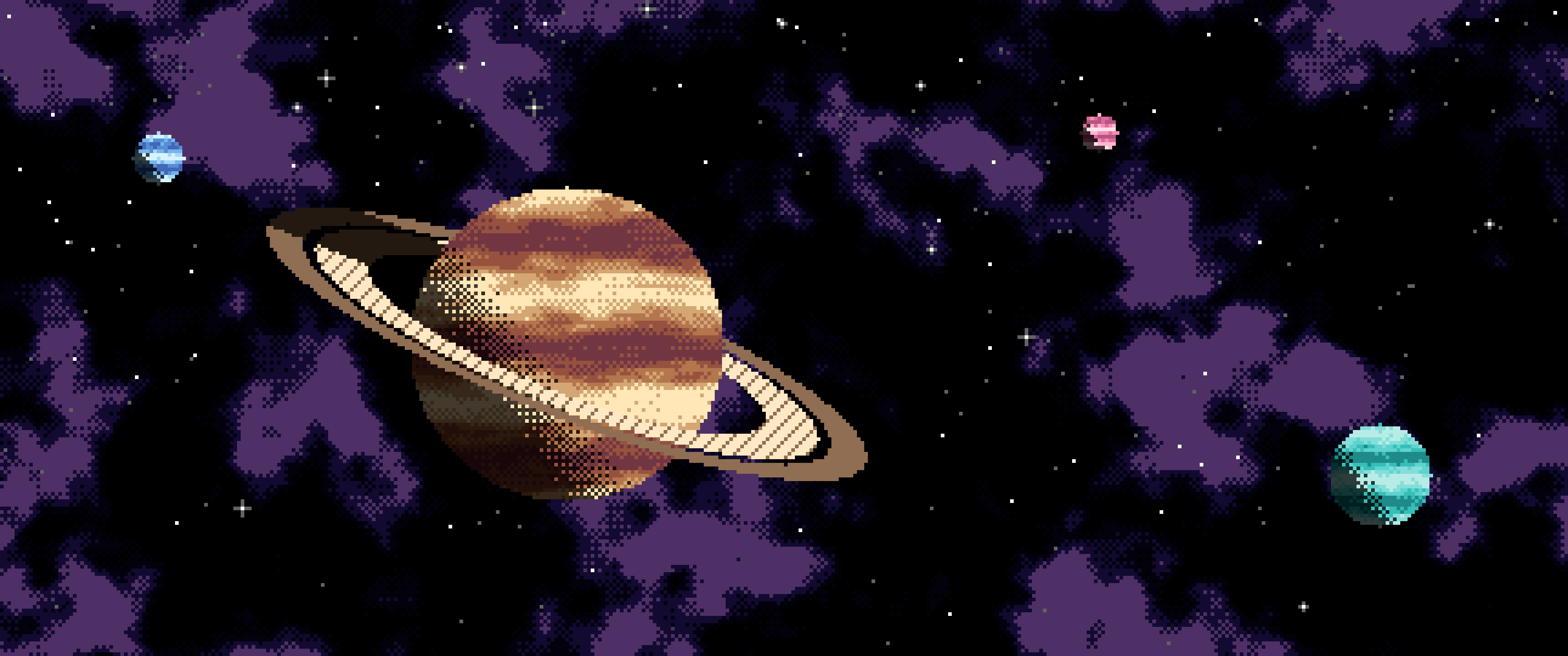 Black Pixel Art Space ultrawide wallpaper, 3440 × 1440