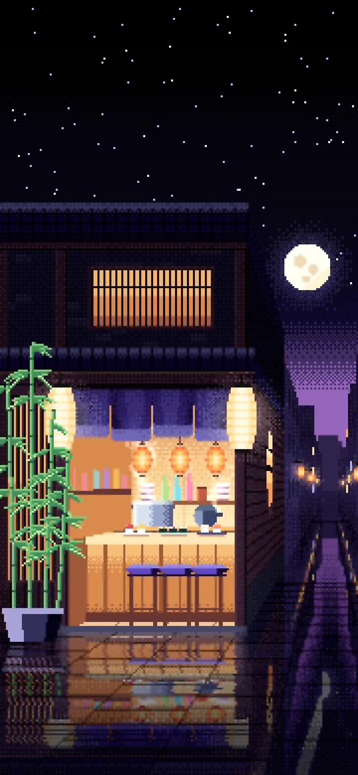 Black Pixel Art Sushi Bar wallpaper for iPhone and Android
