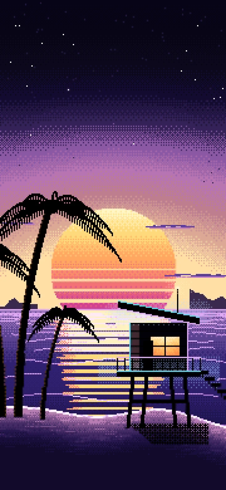 Black Pixel Art Synthwave Beach wallpaper for iPhone and Android