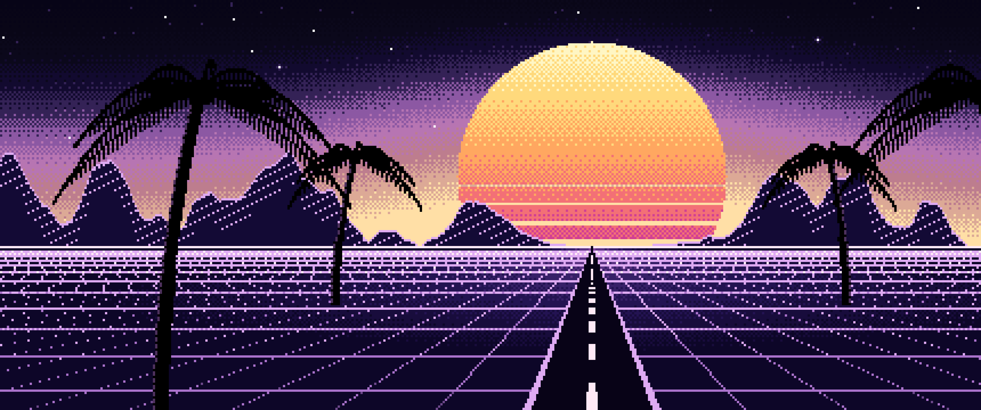 Black Pixel Art Synthwave ultrawide wallpaper, 3440 × 1440