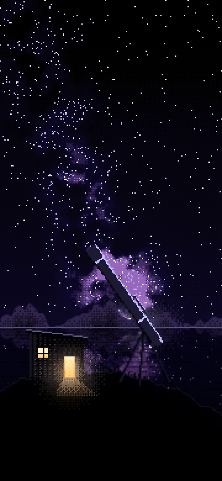Black Pixel Art Telescope Under the Milky Way wallpaper for iPhone and Android