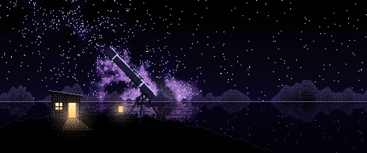 Black Pixel Art Telescope Under the Milky Way ultrawide wallpaper, 3440 × 1440