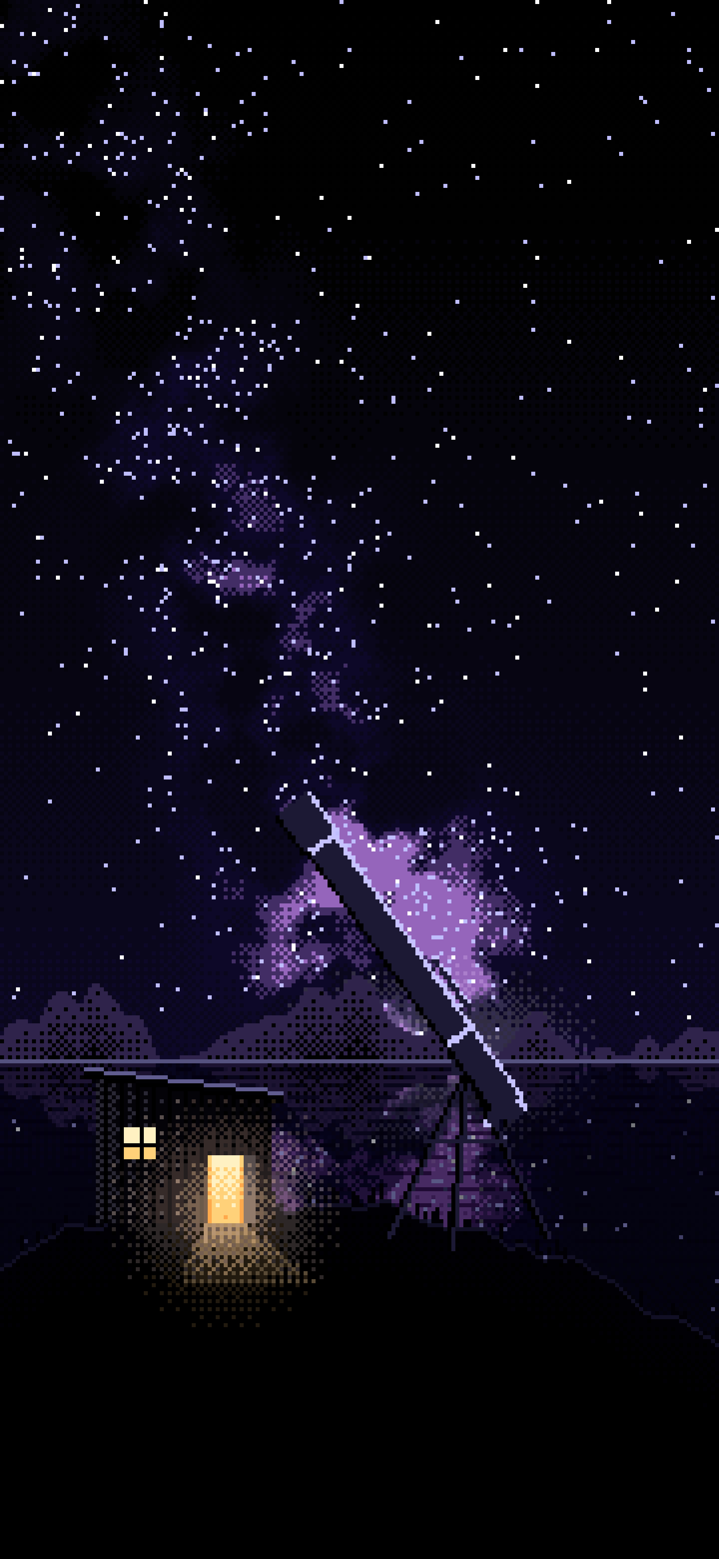 Black Pixel Art Telescope Under the Milky Way wallpaper for iPhone and Android