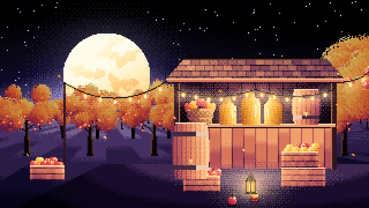 Black Pixel Art Thanksgiving Apple Cider Stand desktop wallpaper in 4K