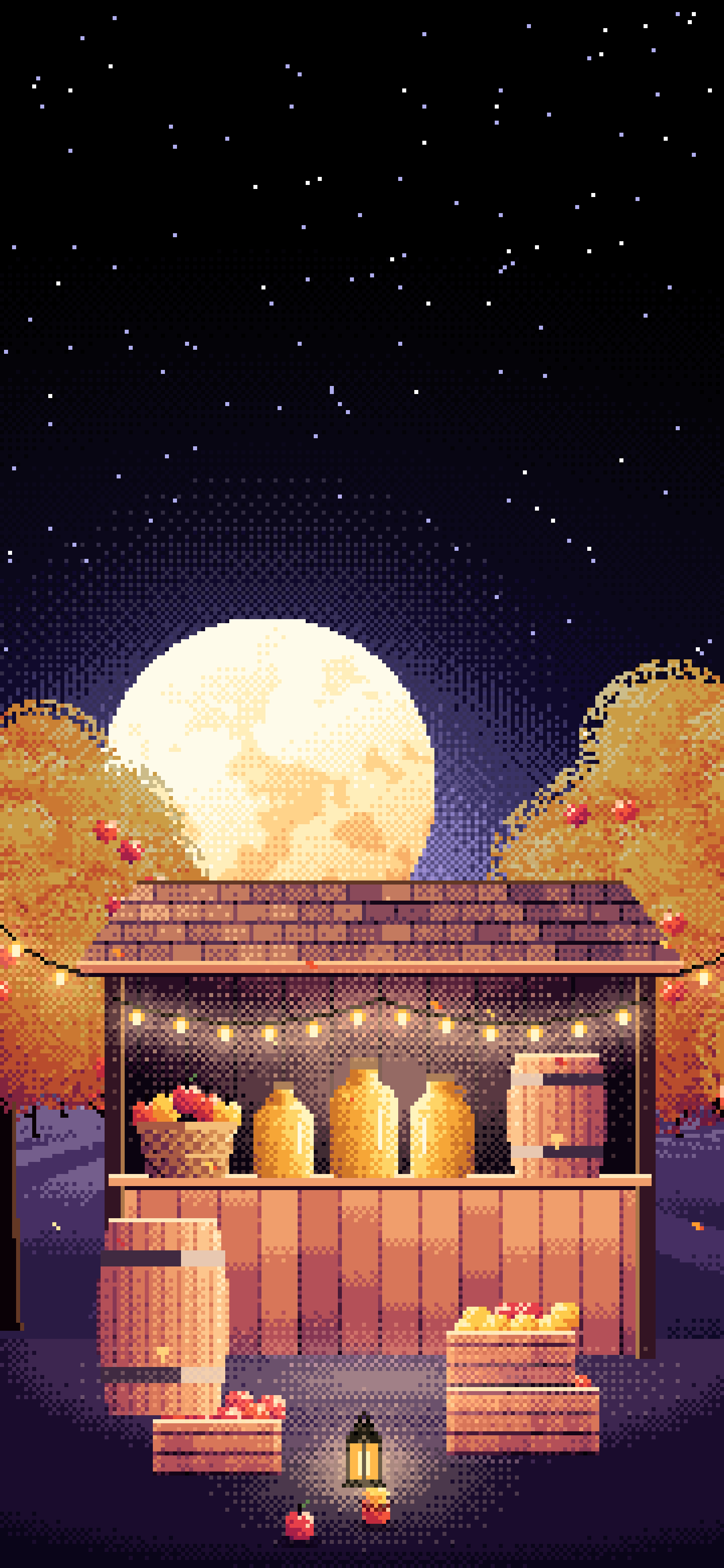 Black Pixel Art Thanksgiving Apple Cider Stand wallpaper for iPhone and Android