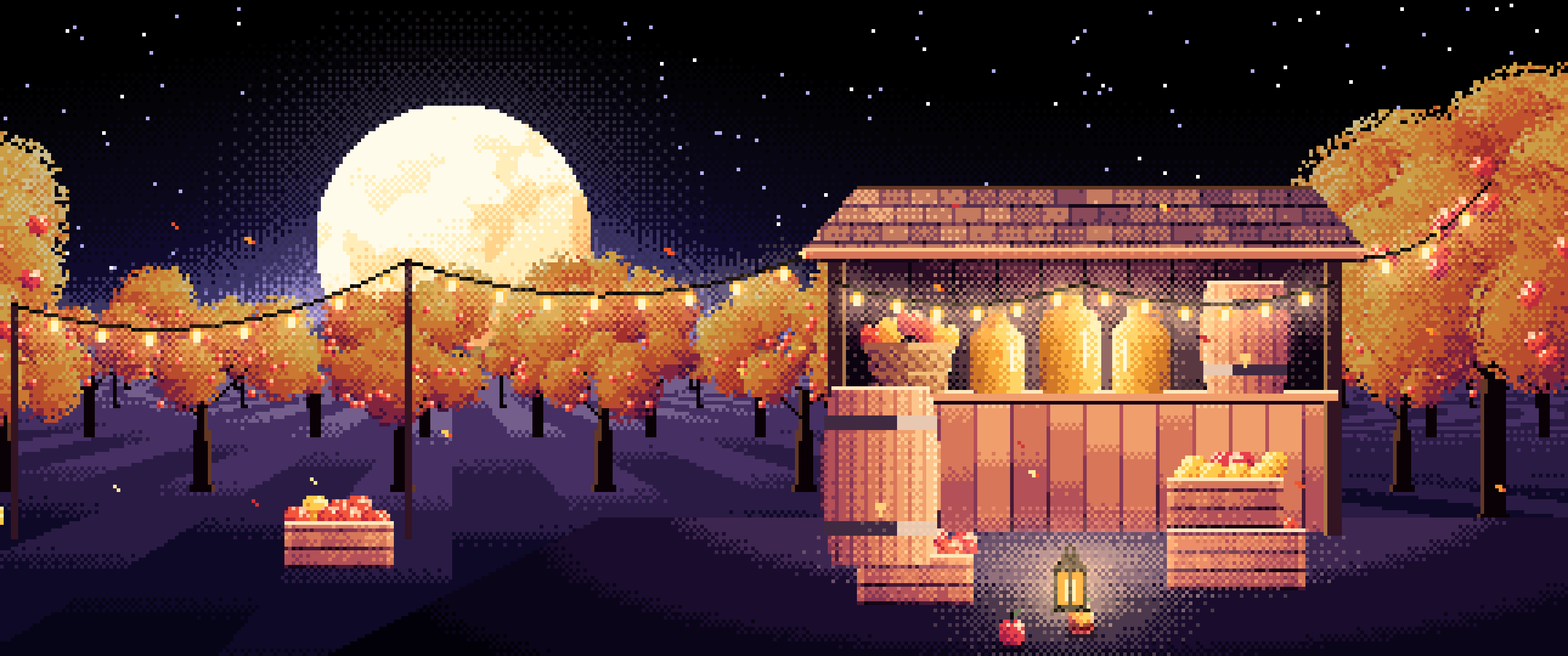 Black Pixel Art Thanksgiving Apple Cider Stand ultrawide wallpaper, 3440 × 1440