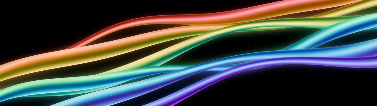 Black Rainbow Waves dual monitor wallpaper, 7680 × 2160