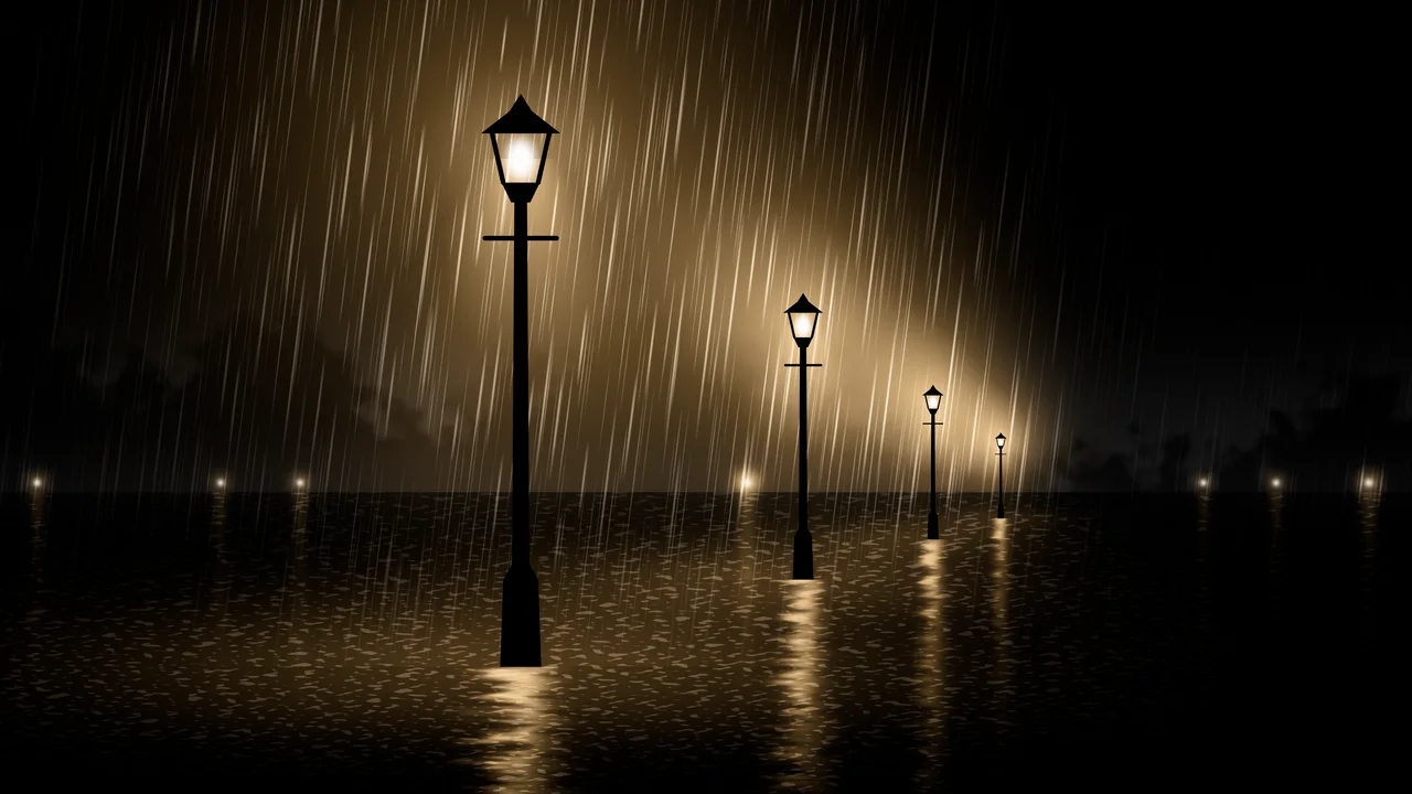 Black Rainy Street Lamp desktop wallpaper in 4K