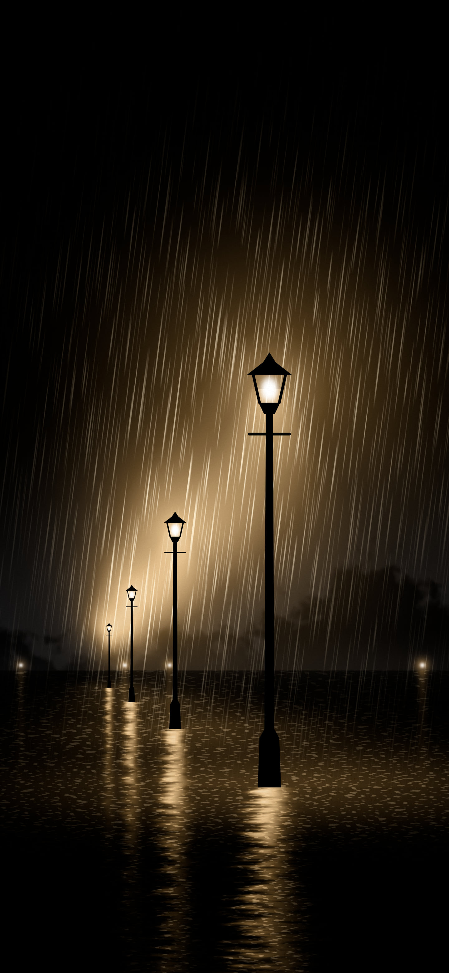 Black Rainy Street Lamp wallpaper for iPhone and Android