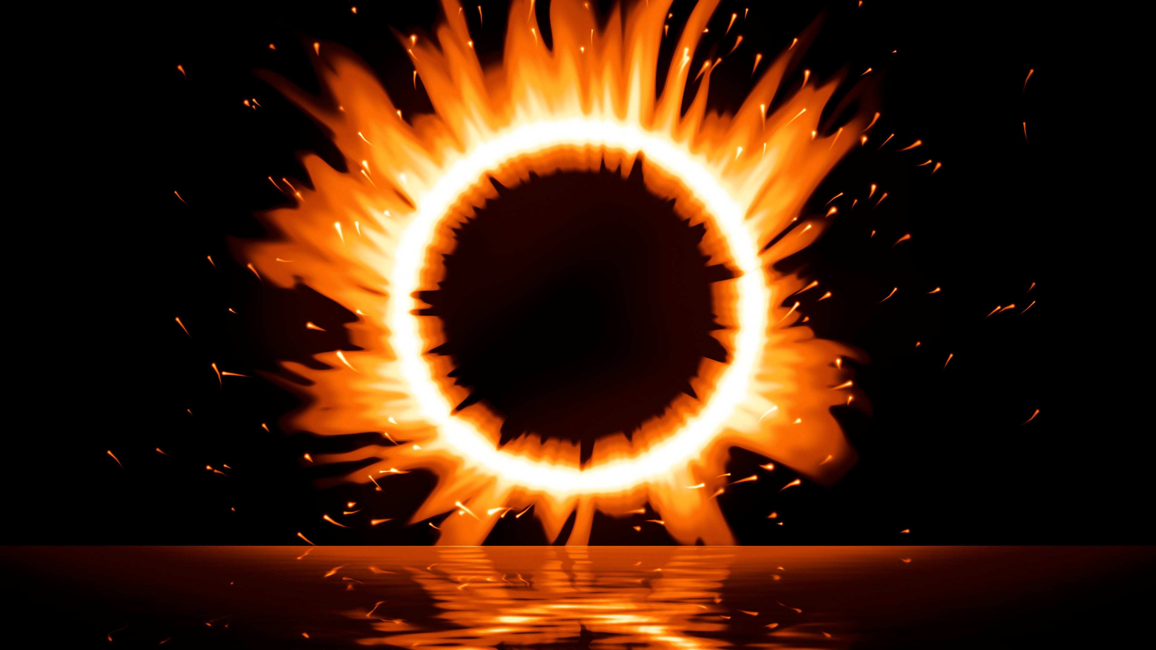 Black Ring of Fire desktop wallpaper in 4K