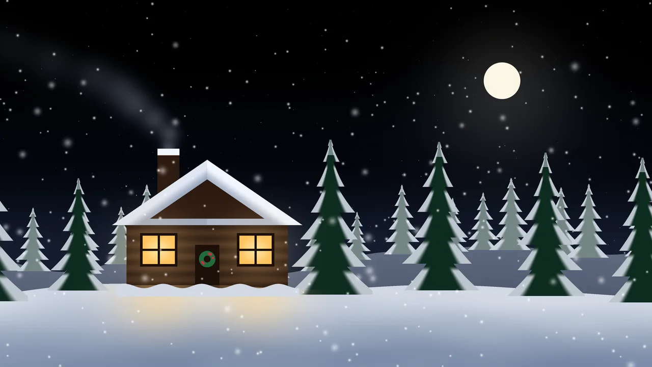 Black Snowy Christmas Cabin desktop wallpaper in 4K
