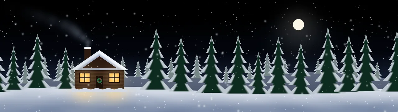 Black Snowy Christmas Cabin dual monitor wallpaper, 7680 × 2160