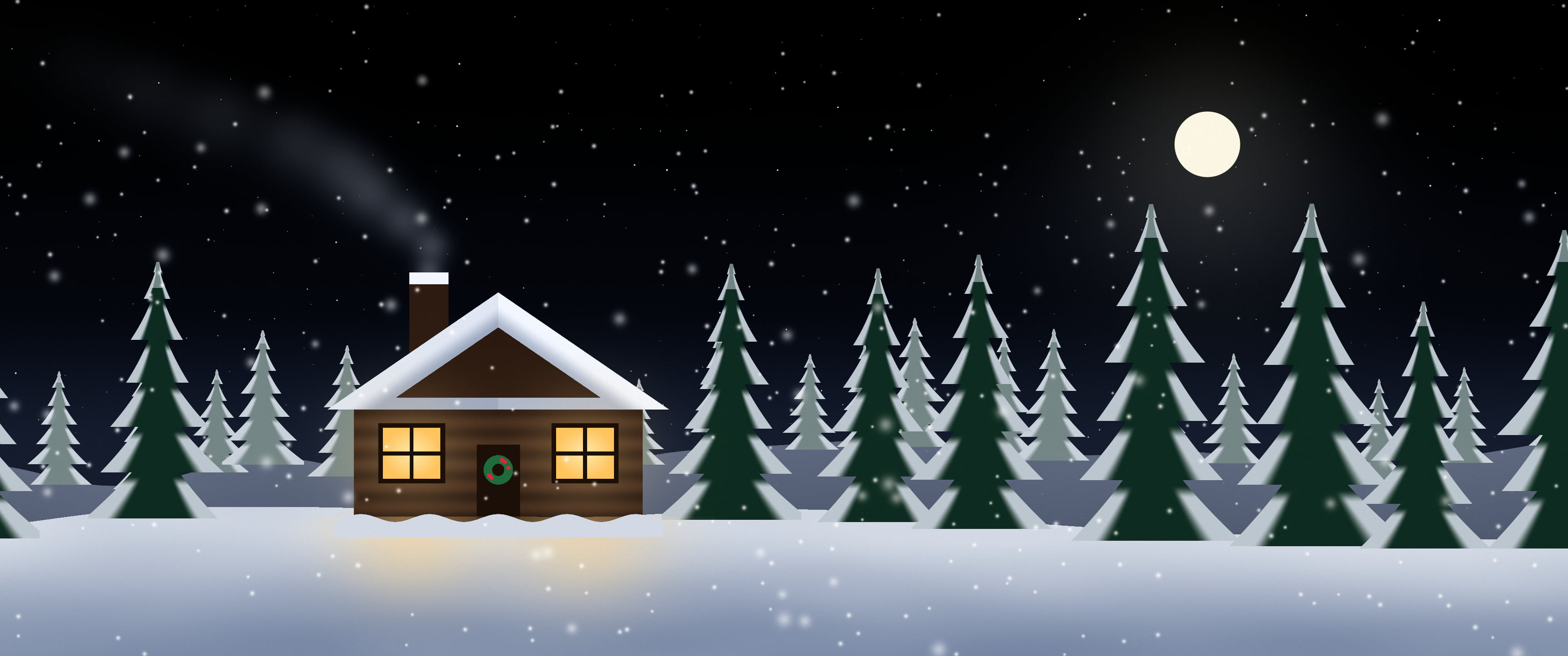 Black Snowy Christmas Cabin ultrawide wallpaper, 3440 × 1440