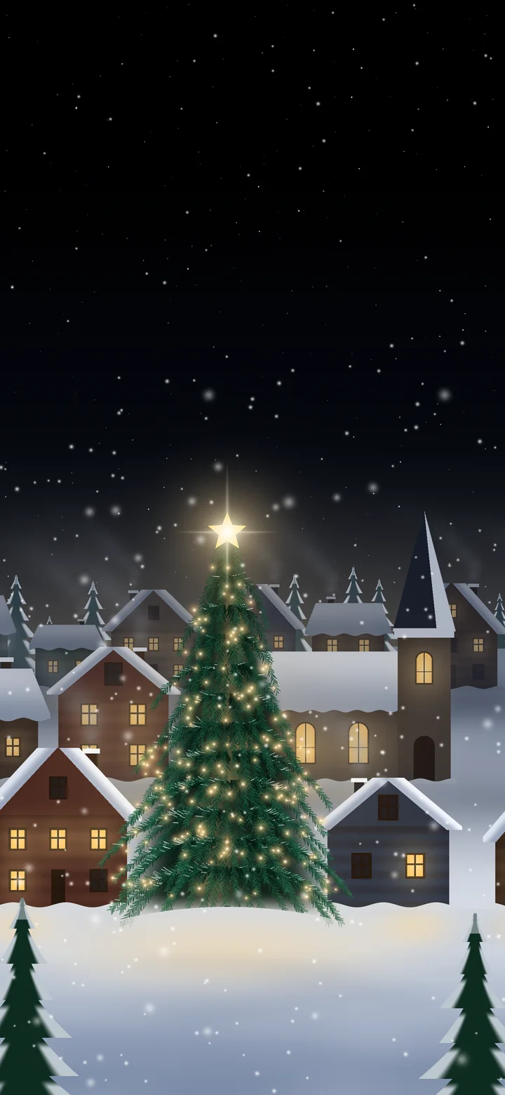 Black Snowy Christmas Village wallpaper for iPhone and Android