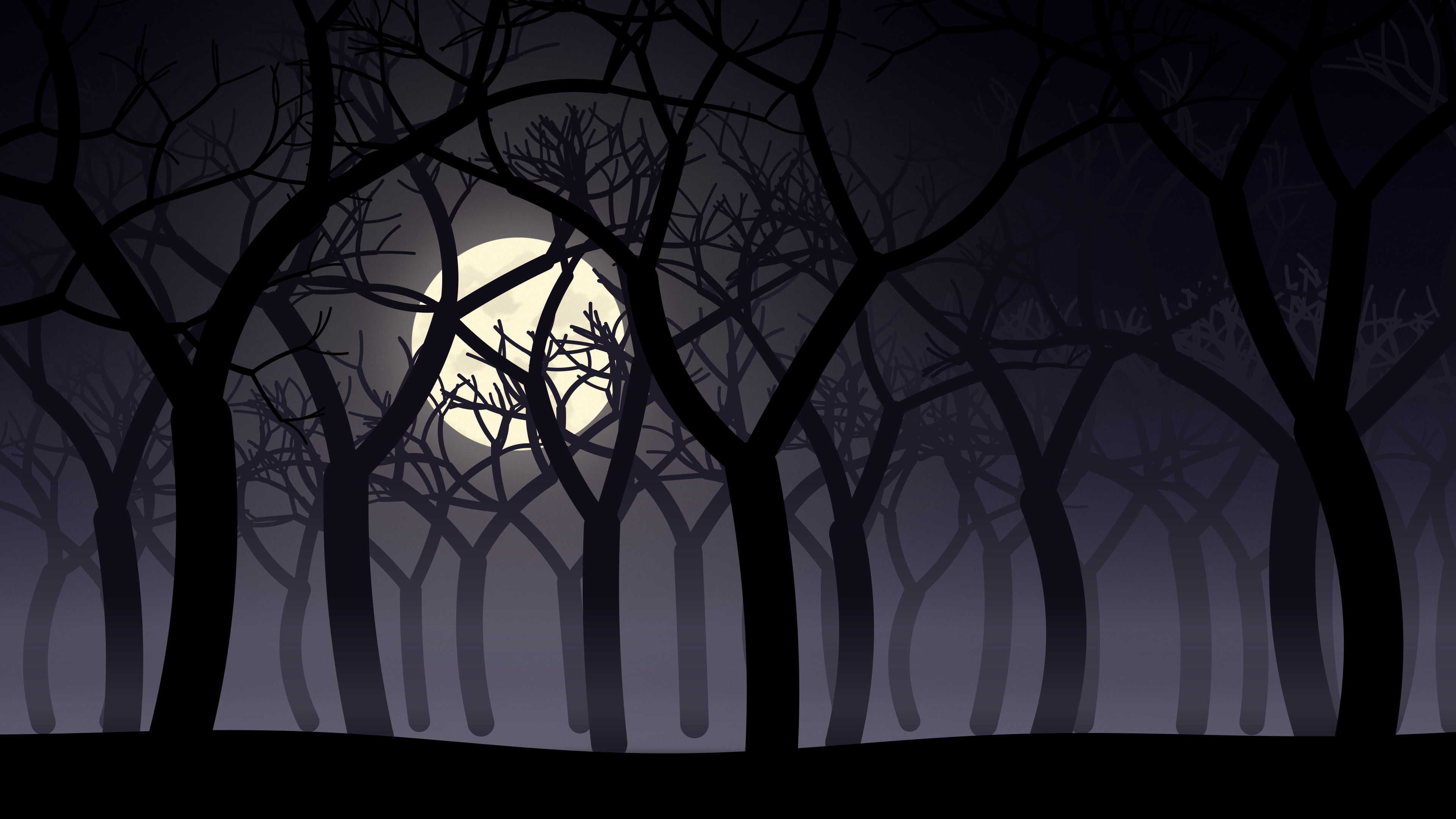 Black Spooky Forest desktop wallpaper in 4K