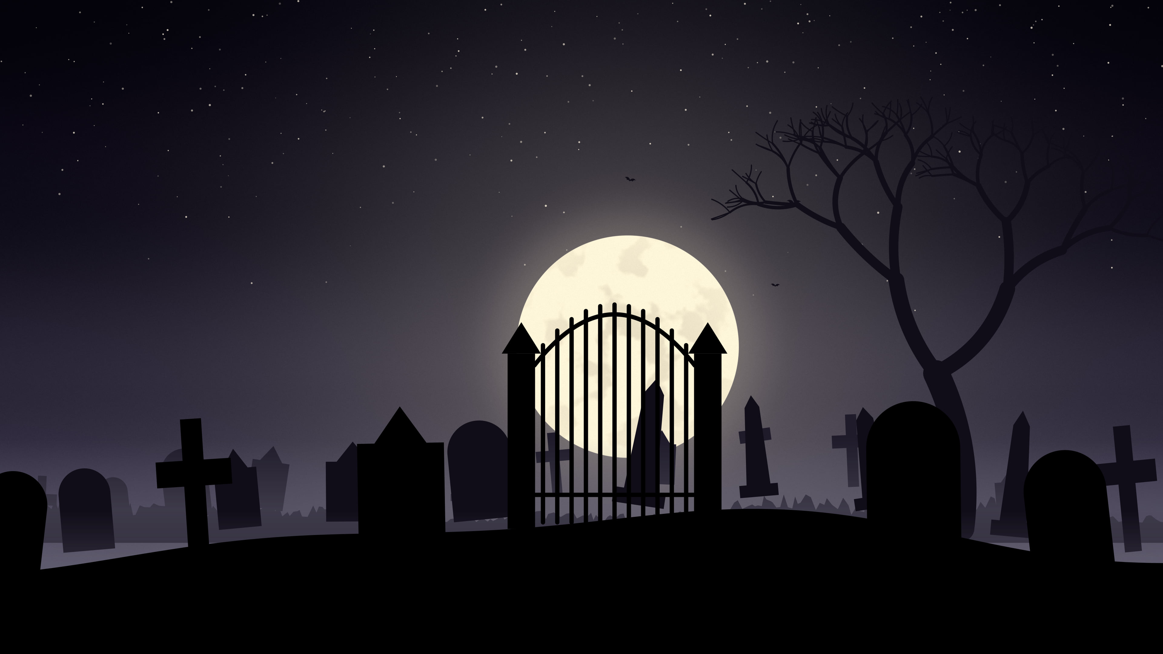 Black Spooky Graveyard desktop wallpaper in 4K