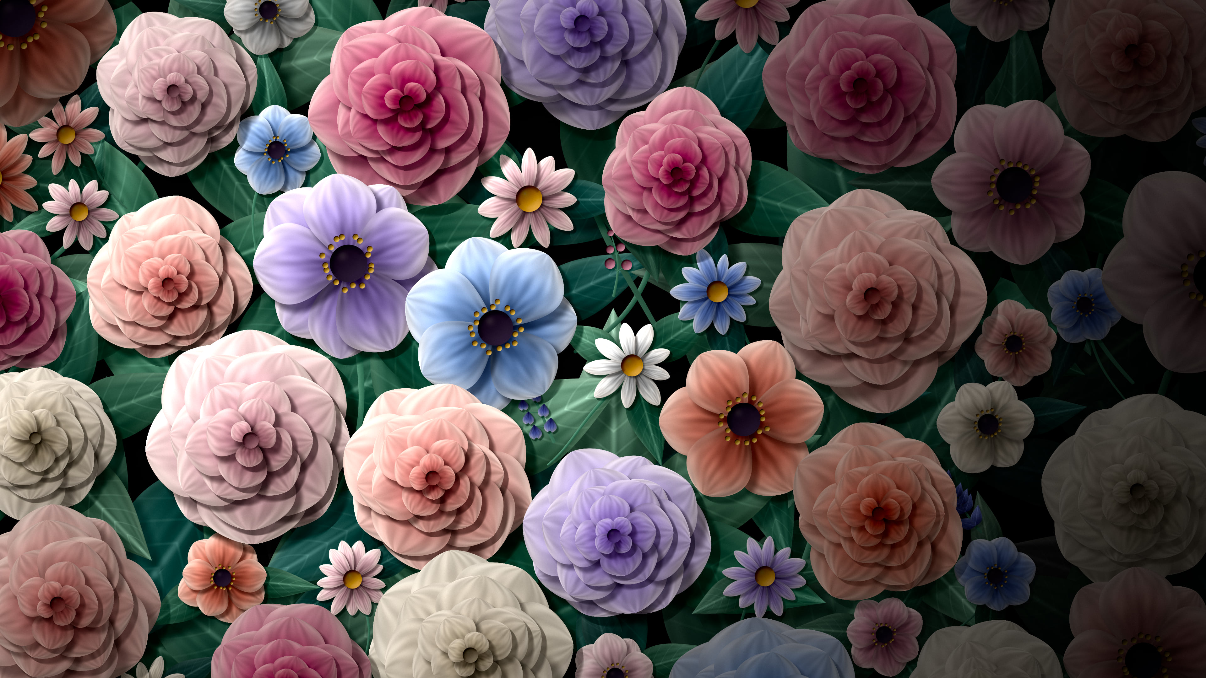 Black Vintage Floral Pattern desktop wallpaper in 4K