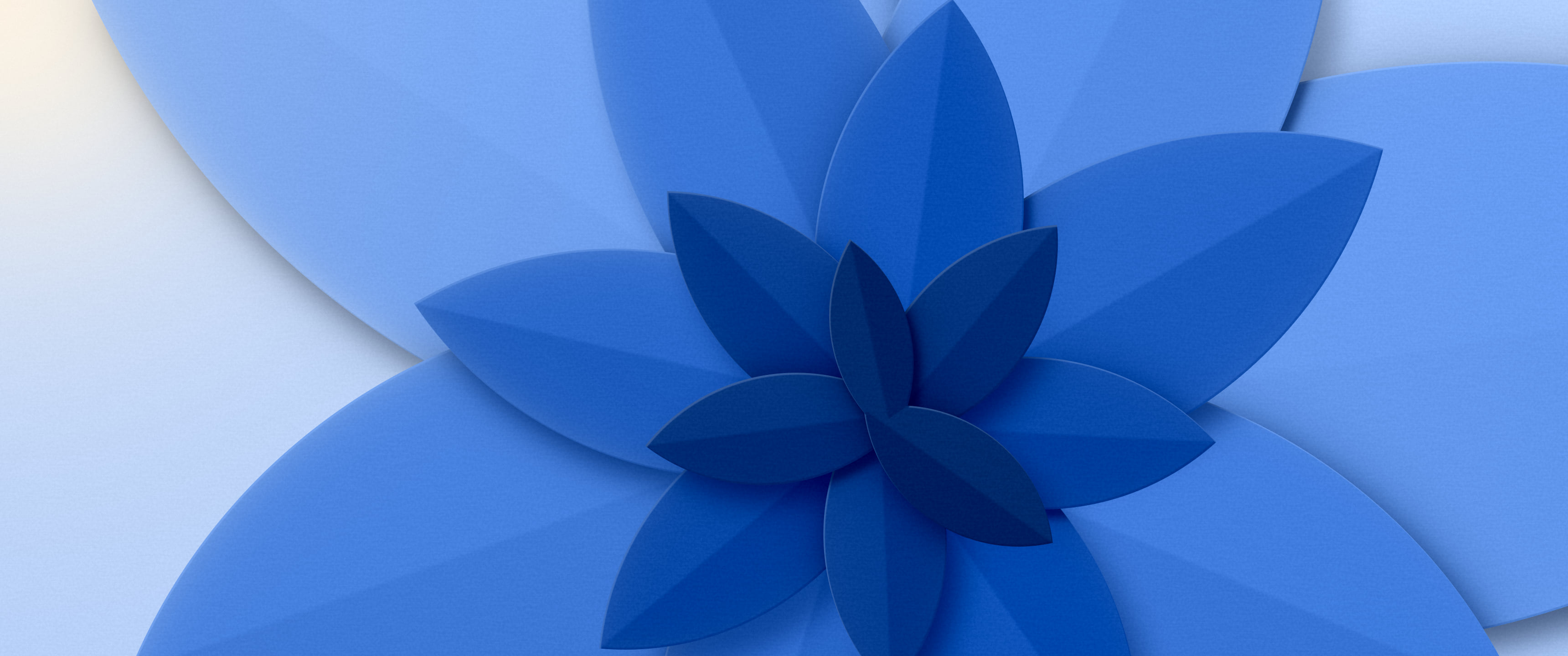 Blue 3D Paper Cut Abstract Petals ultrawide wallpaper, 3440 × 1440