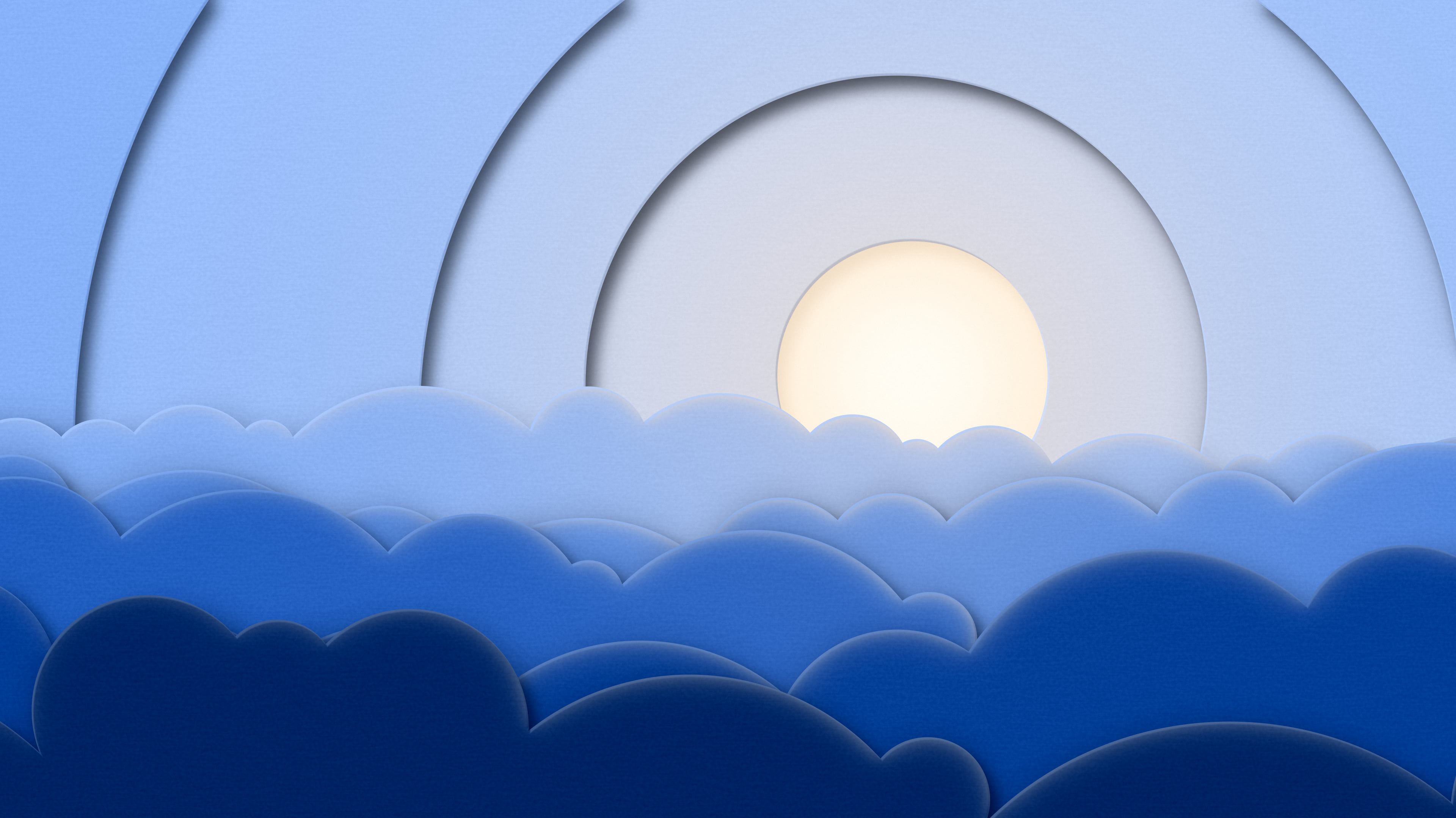 Blue 3D Paper Cut Clouds desktop wallpaper in 4K