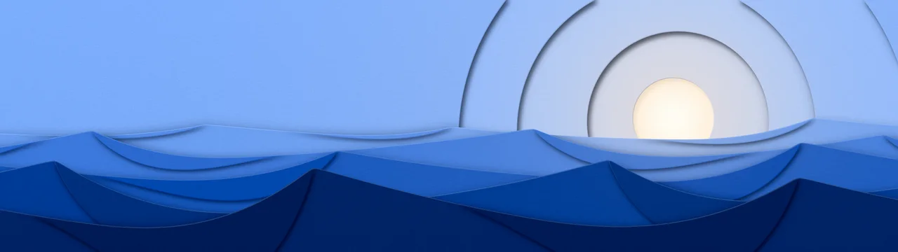 Blue 3D Paper Cut Desert Dunes at Sunset dual monitor wallpaper, 7680 × 2160