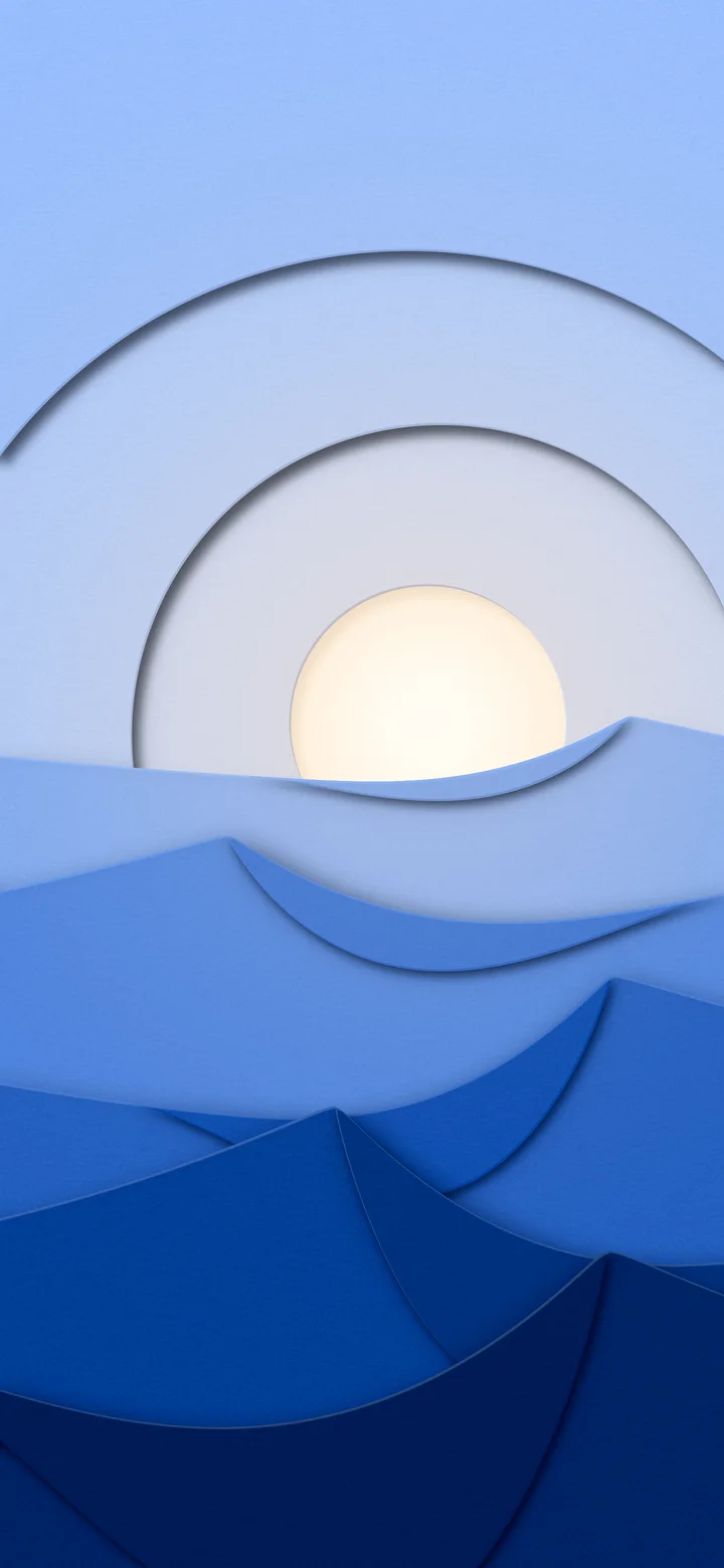 Blue 3D Paper Cut Desert Dunes at Sunset wallpaper for iPhone and Android