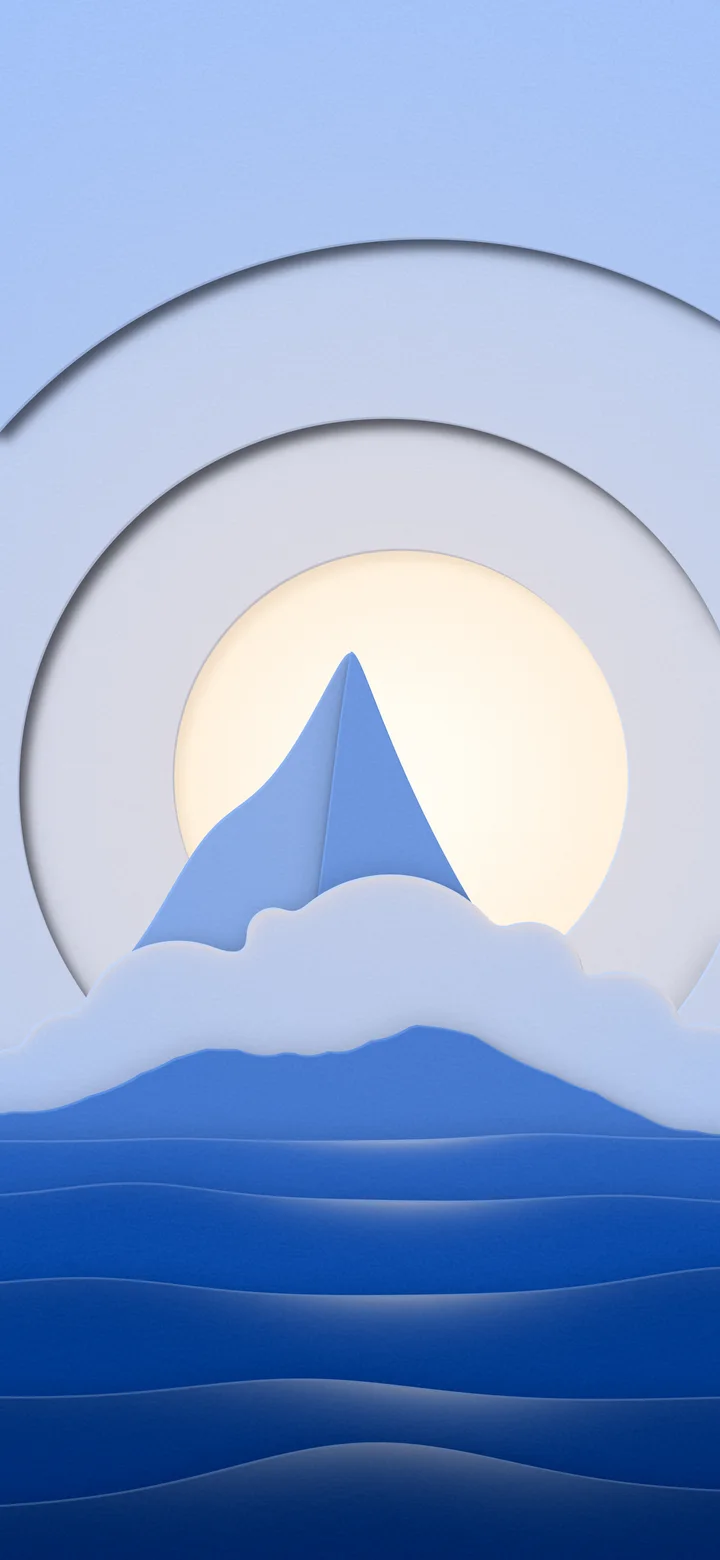 Blue 3D Paper Cut Island wallpaper for iPhone and Android