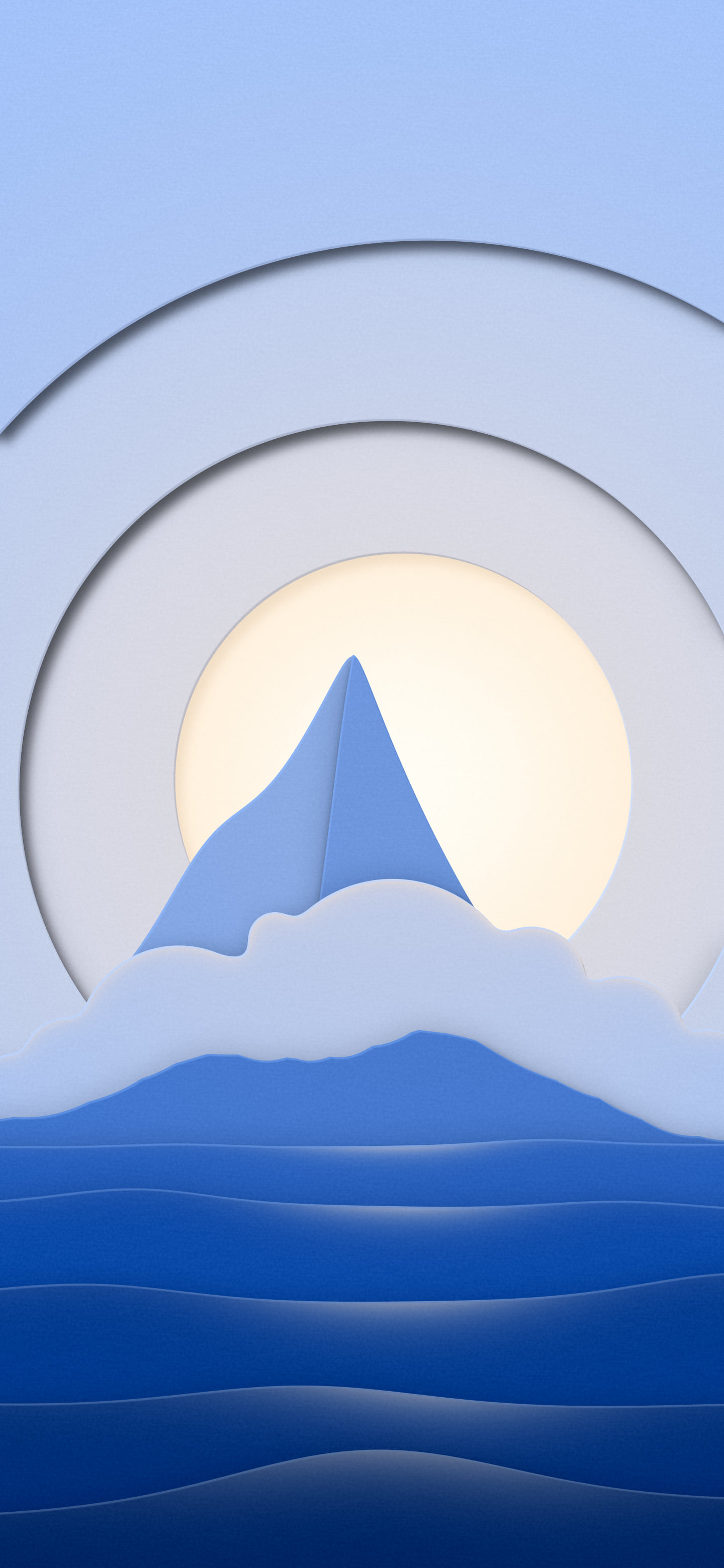 Blue 3D Paper Cut Island wallpaper for iPhone and Android