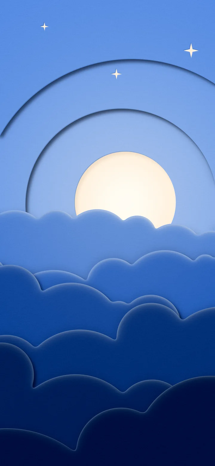 Blue 3D Paper Cut Moon and Clouds wallpaper for iPhone and Android