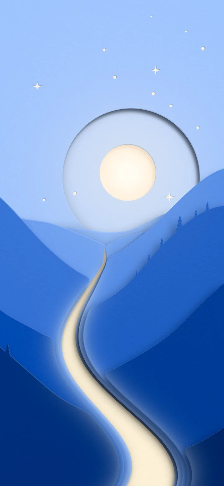 Blue 3D Paper Cut River Valley wallpaper for iPhone and Android