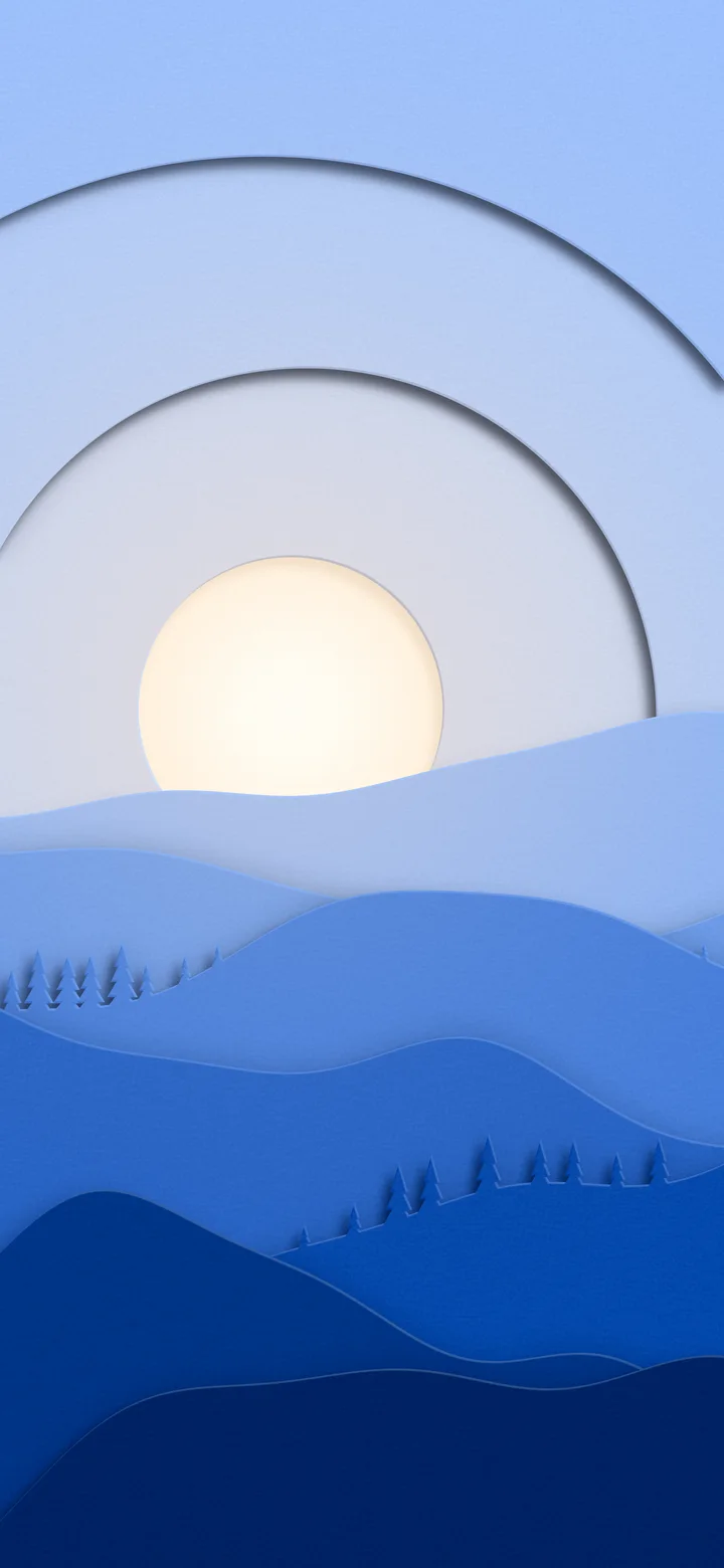 Blue 3D Paper Cut Rolling Hills wallpaper for iPhone and Android