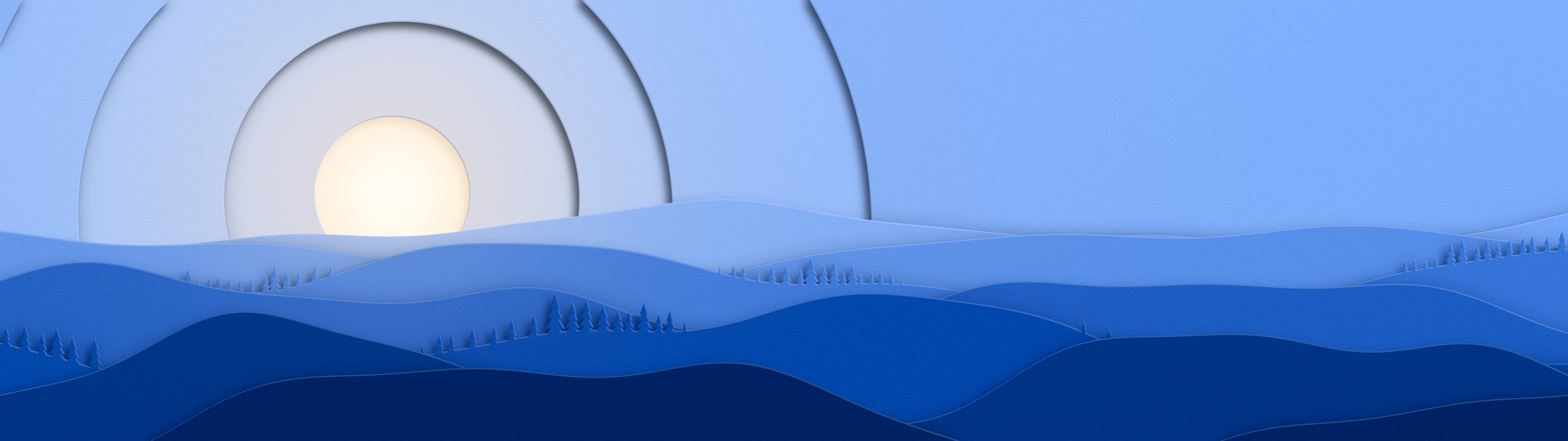 Blue 3D Paper Cut Rolling Hills dual monitor wallpaper, 7680 × 2160