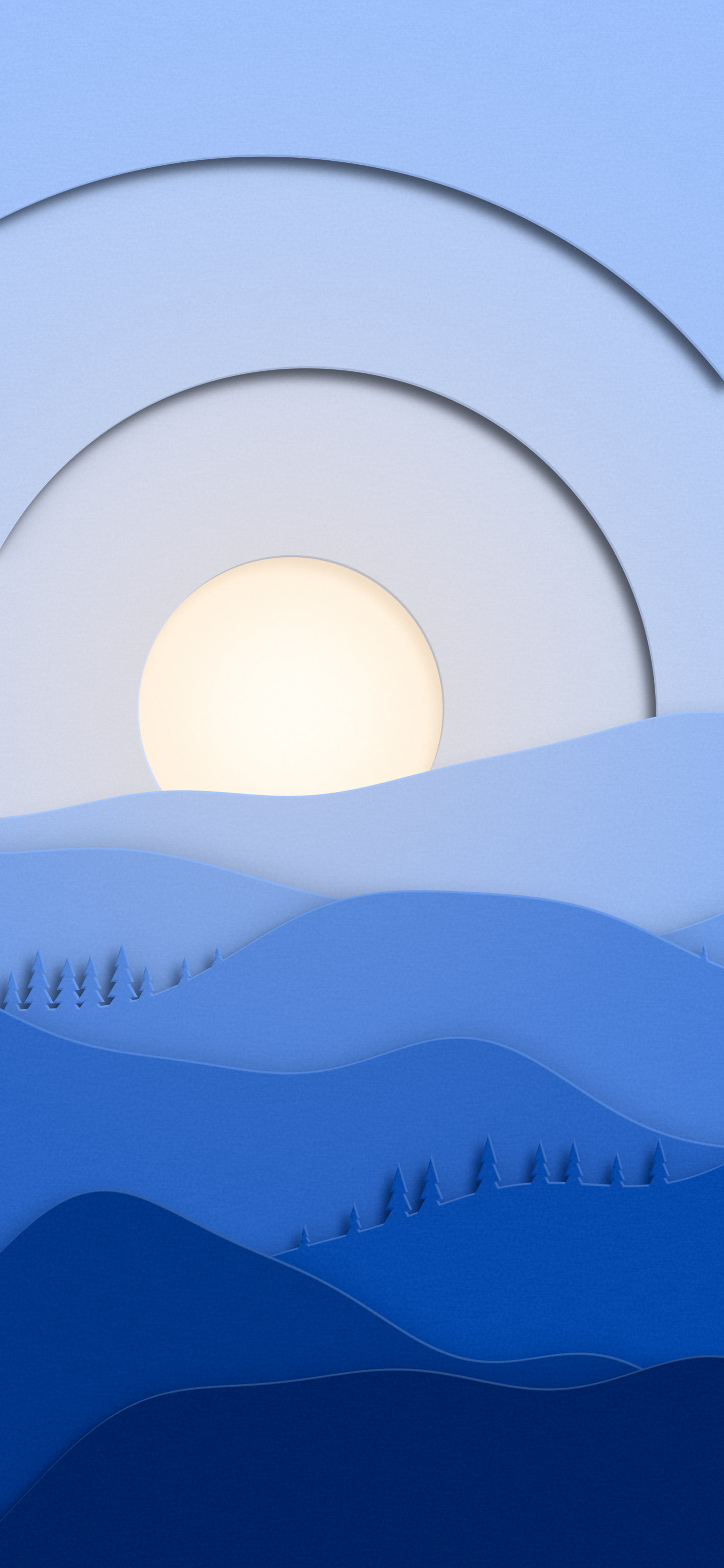 Blue 3D Paper Cut Rolling Hills wallpaper for iPhone and Android