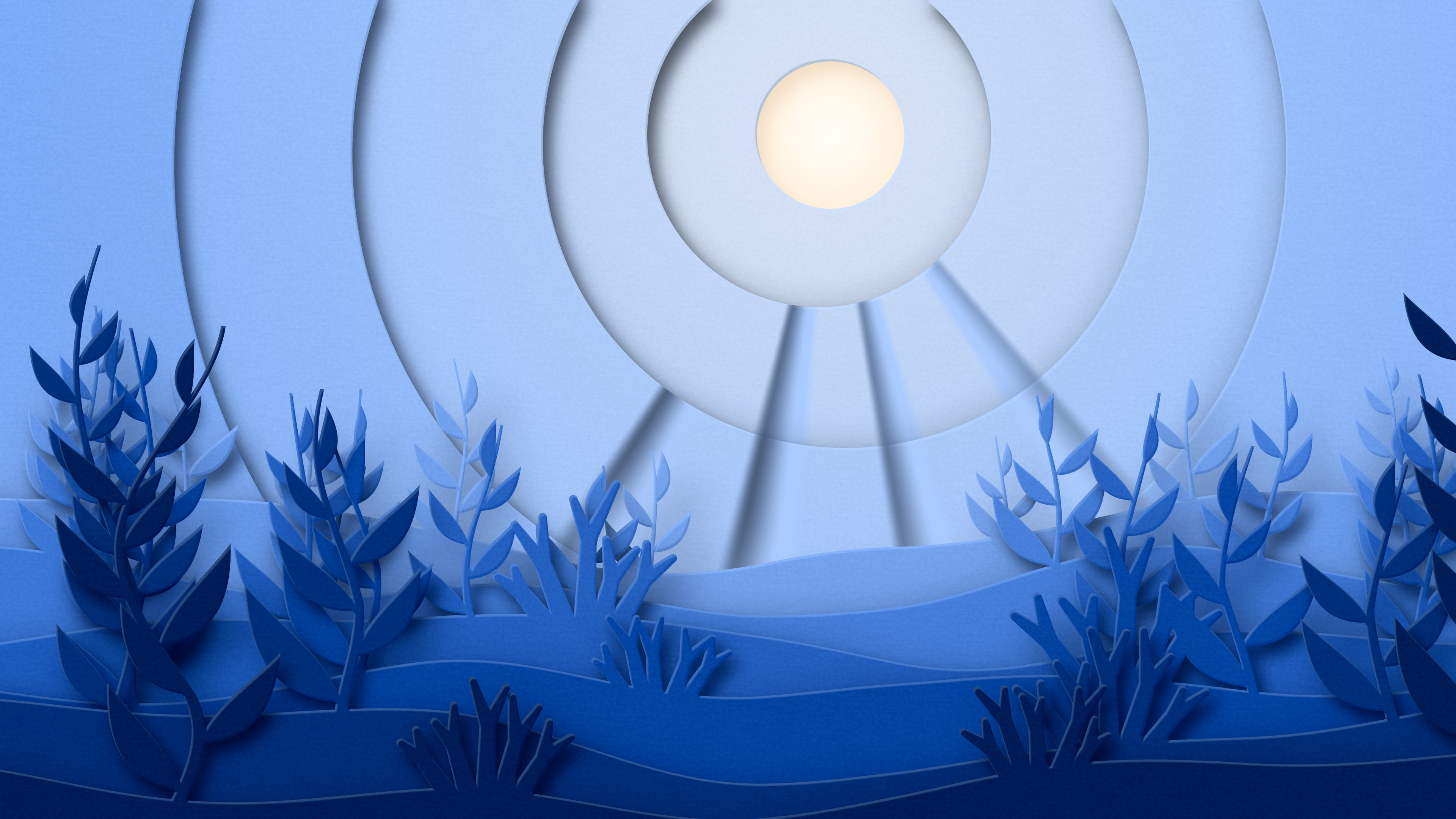 Blue 3D Paper Cut Underwater Kelp desktop wallpaper in 4K