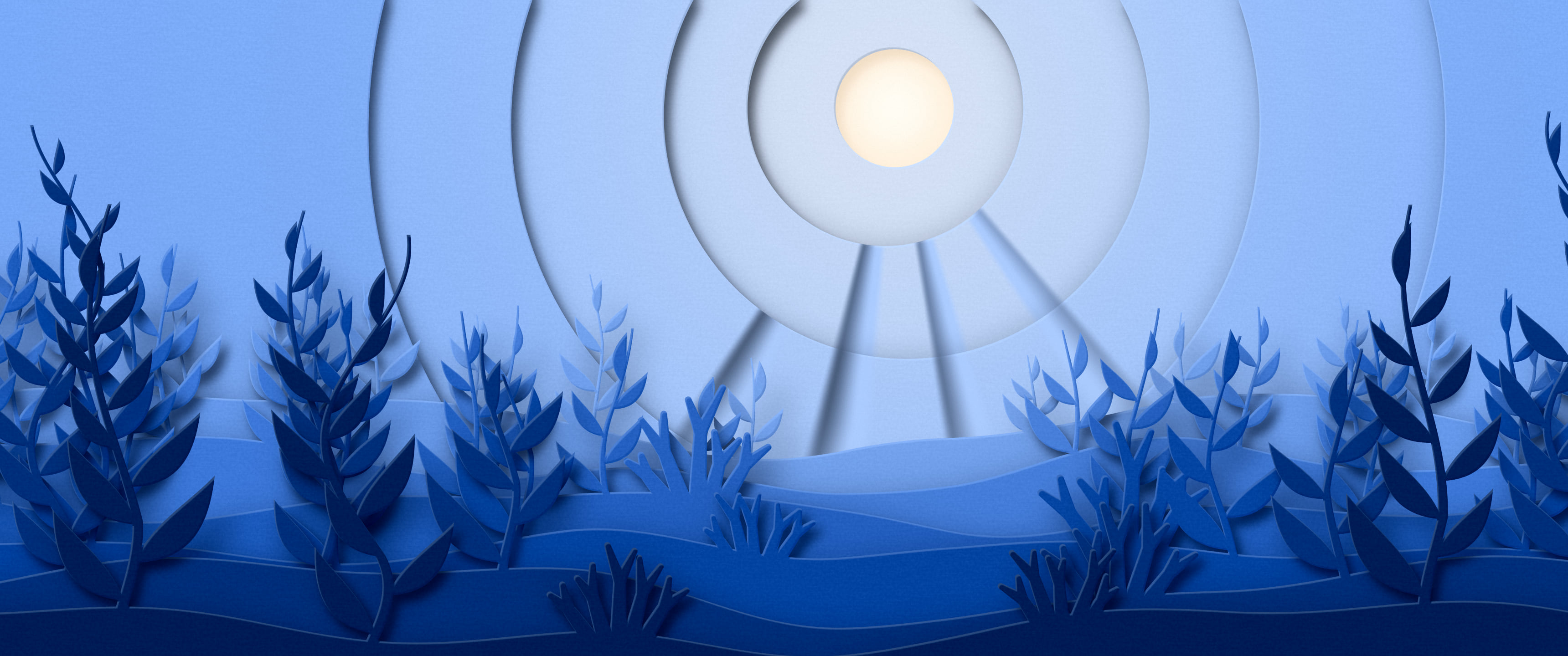 Blue 3D Paper Cut Underwater Kelp ultrawide wallpaper, 3440 × 1440