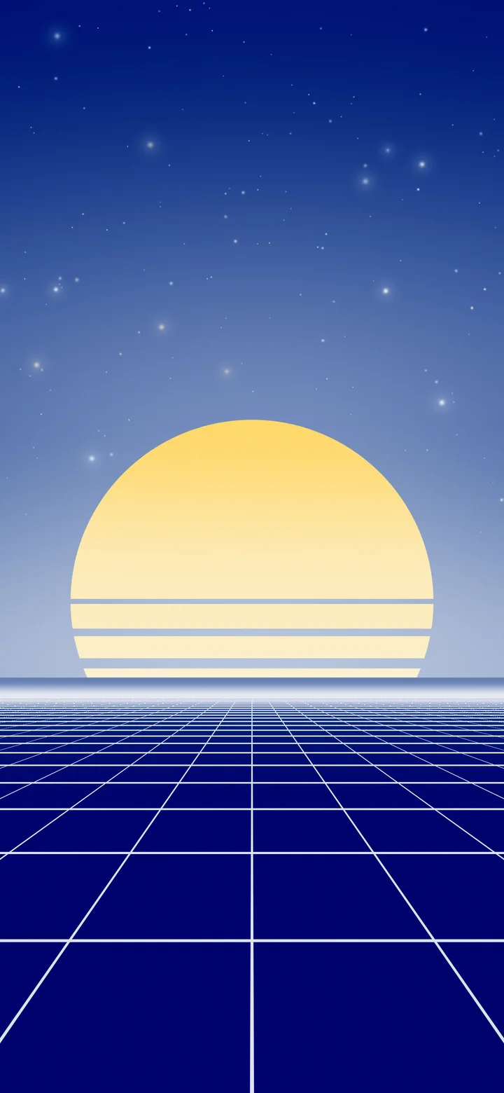 Blue and White Synthwave Grid Sunset wallpaper for iPhone and Android