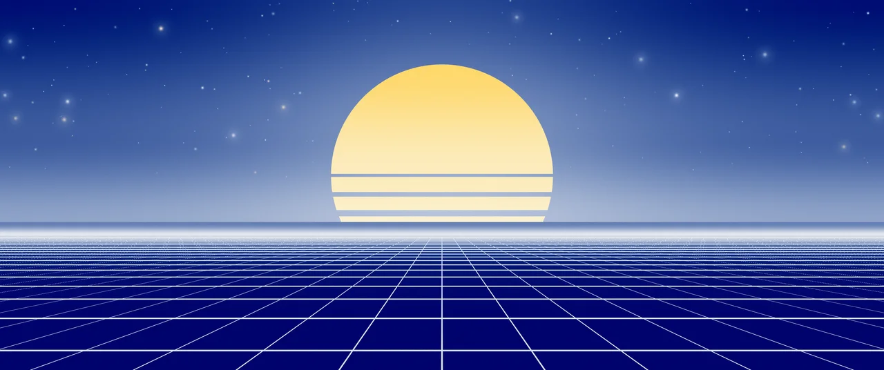 Blue and White Synthwave Grid Sunset ultrawide wallpaper, 3440 × 1440