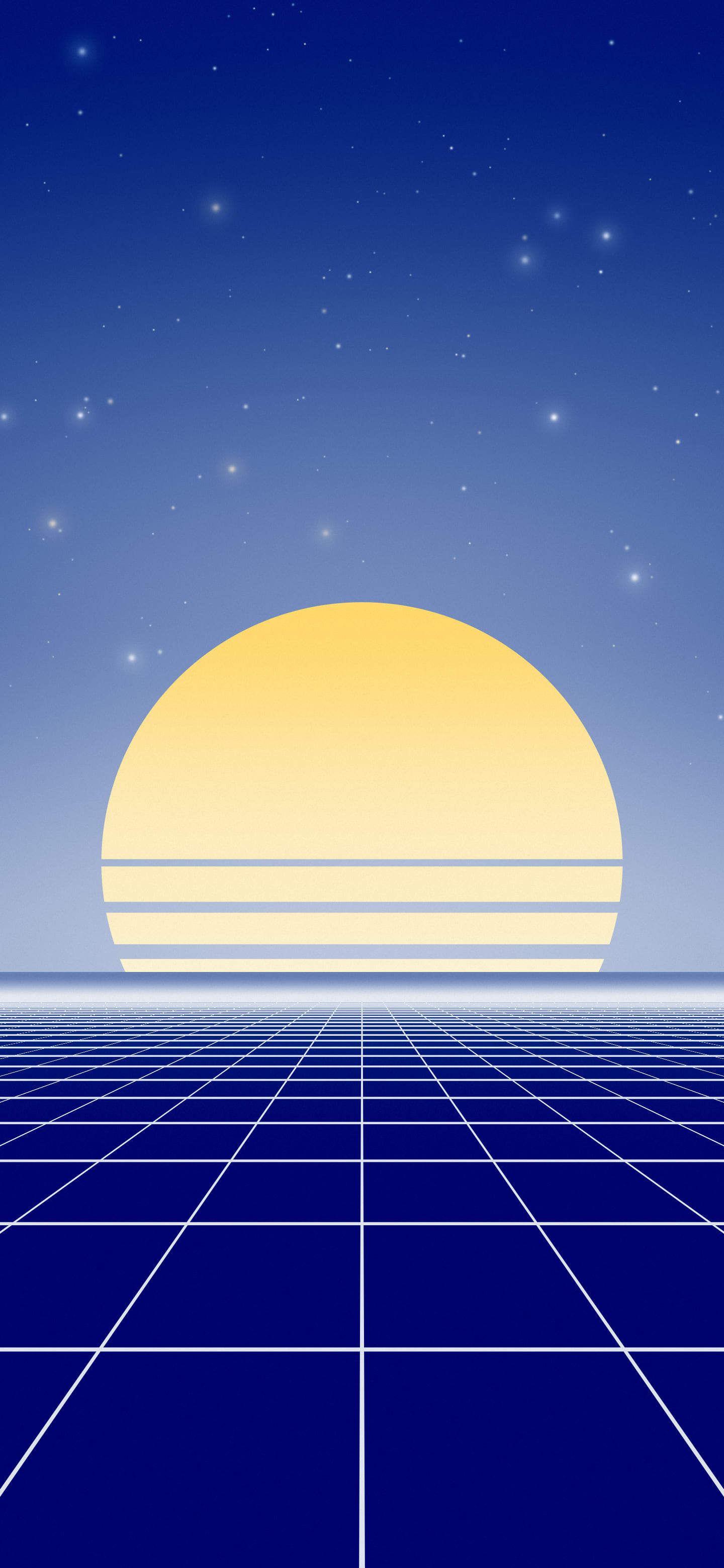 Blue and White Synthwave Grid Sunset wallpaper for iPhone and Android