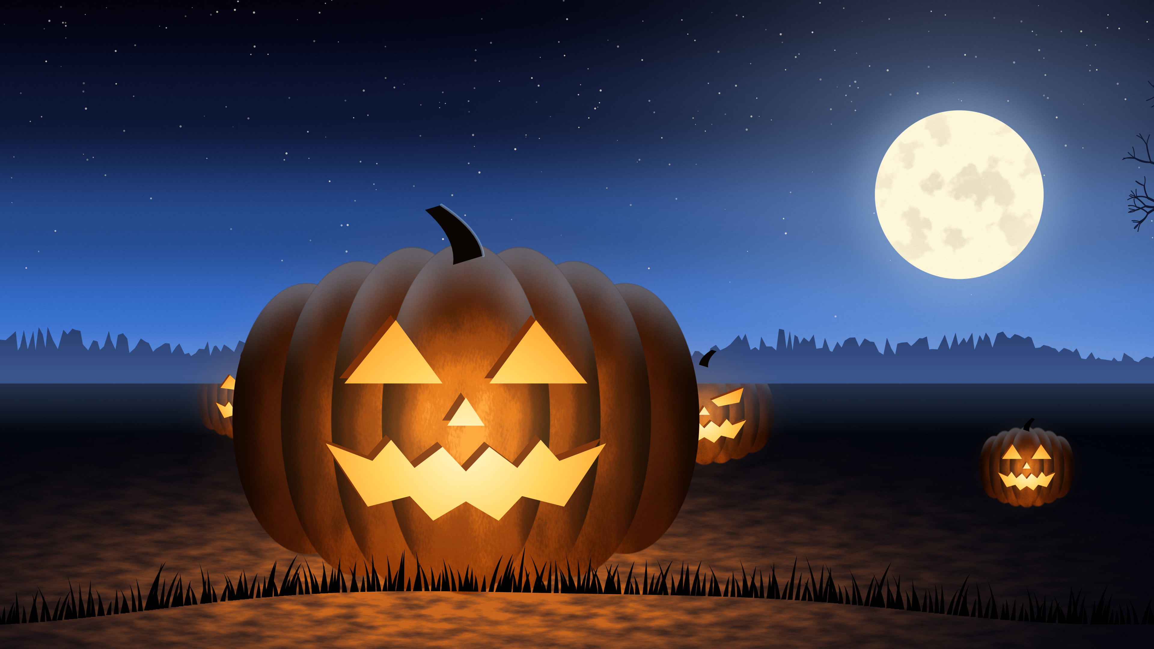 Blue Carved Jack O Lantern desktop wallpaper in 4K