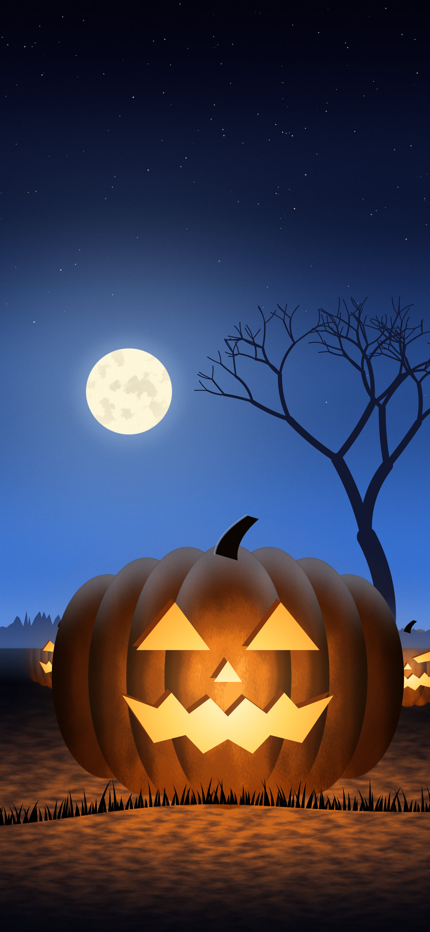 Blue Carved Jack O Lantern wallpaper for iPhone and Android