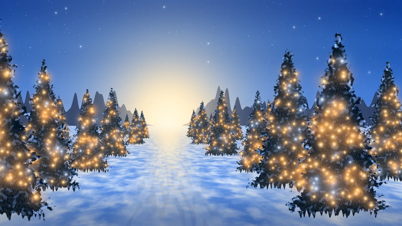 Blue Christmas Lights Forest Path desktop wallpaper in 4K