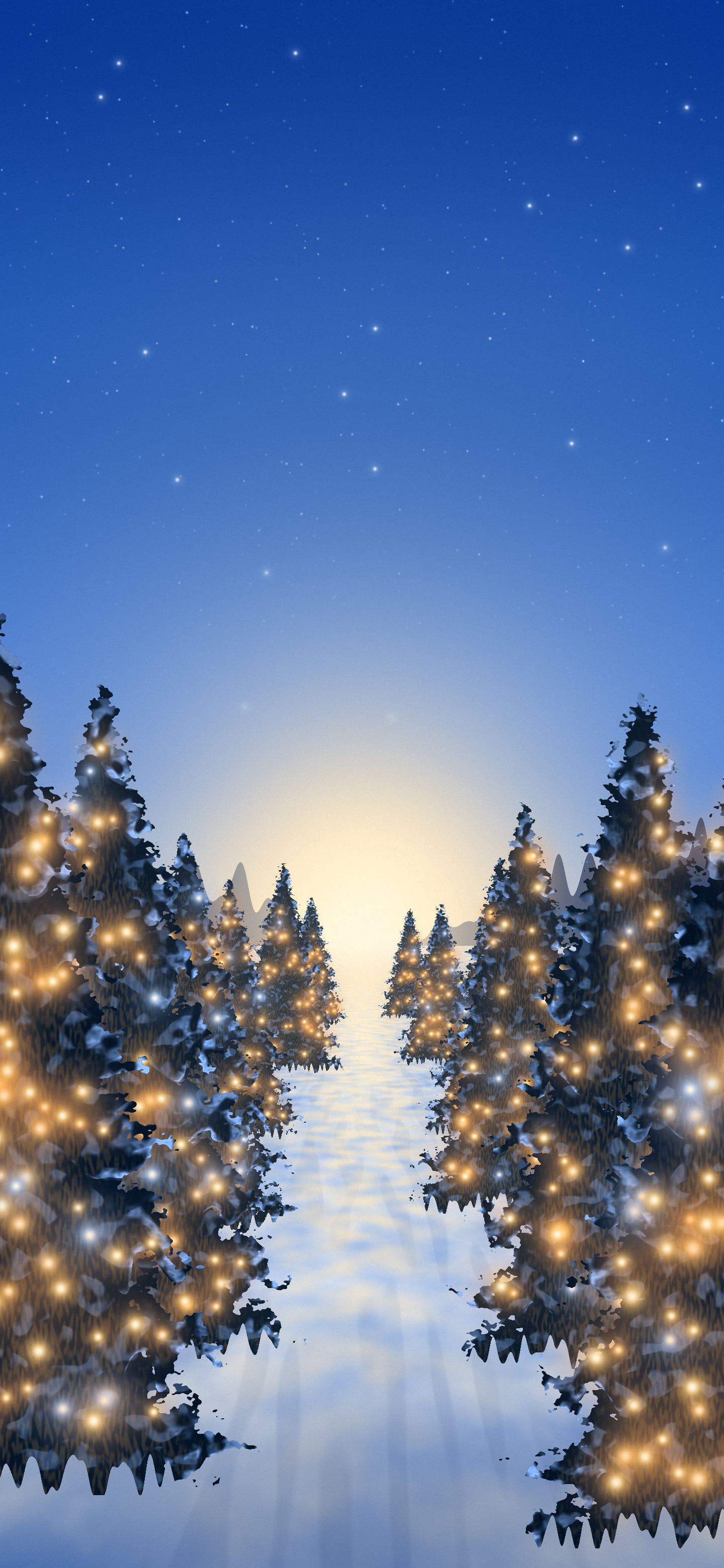 Blue Christmas Lights Forest Path wallpaper for iPhone and Android