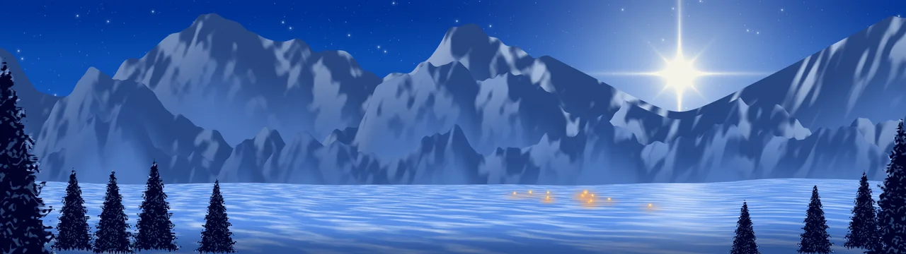 Blue Christmas Star over Mountains dual monitor wallpaper, 7680 × 2160