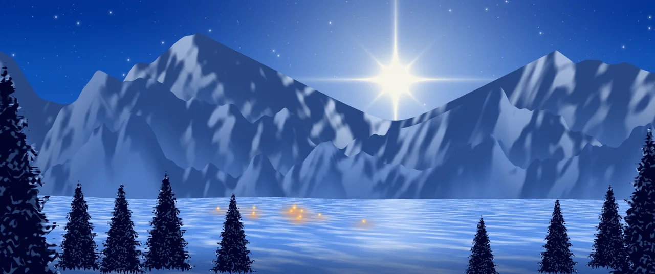 Blue Christmas Star over Mountains ultrawide wallpaper, 3440 × 1440