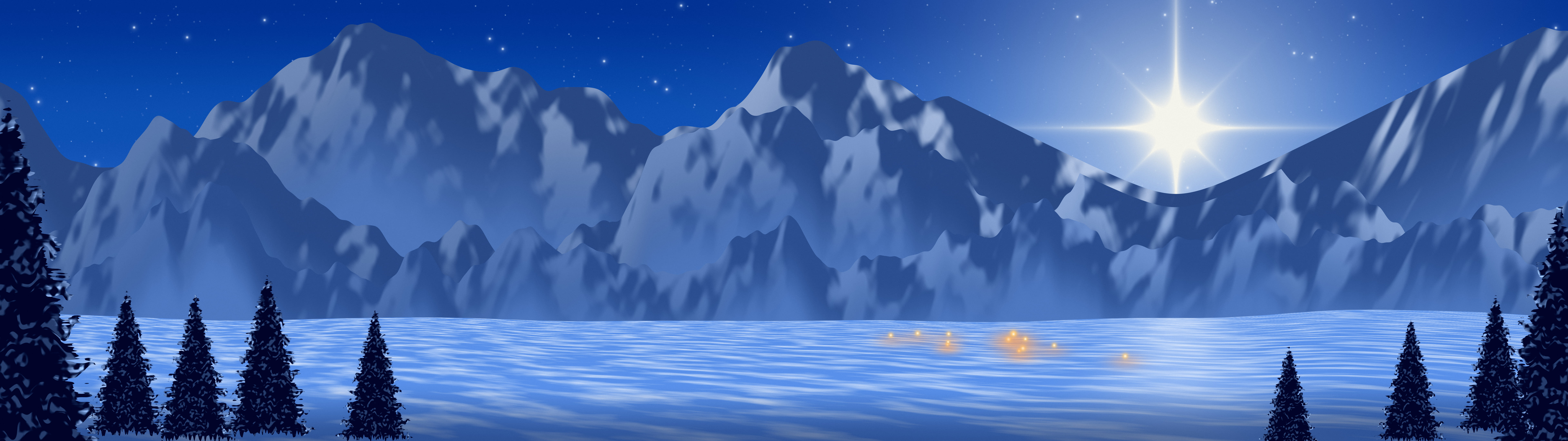 Blue Christmas Star over Mountains